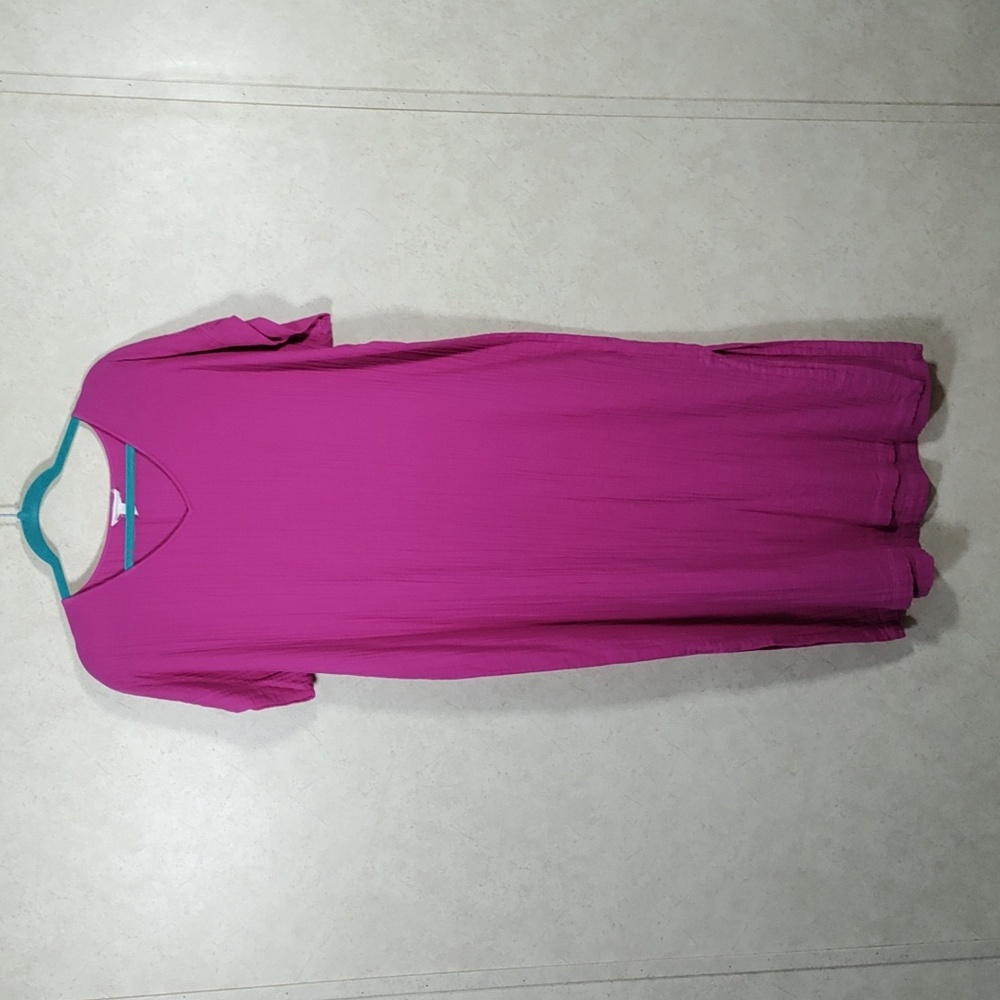 02148 Eileen Fisher magenta short sleeve v-neck maxi dress S